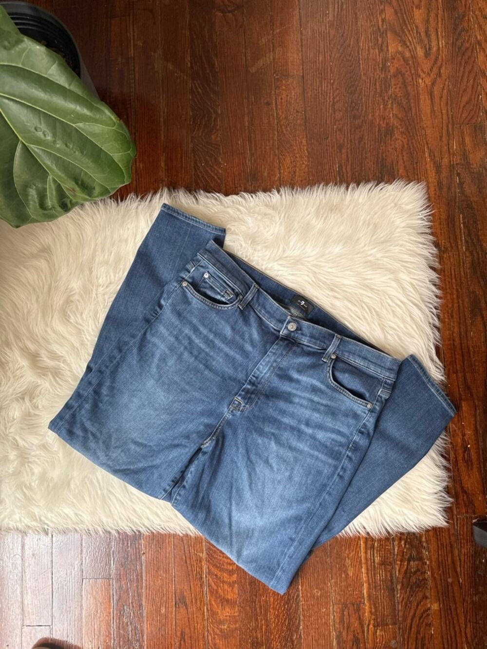 7 For All Mankind High Waist Skinny Jeans Medium Wash Ankle Stretch Size 33